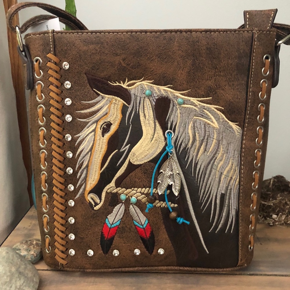 Western Crossbody Bag with An Embroidered Horse